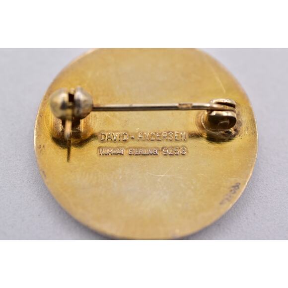 David Anderson Norway Pin Brooch Flower Enamel Round Signed Victorian 925 BinBP - Picture 11 of 12